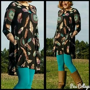 Black Triple Key-Hole Feather Mini/Tunic